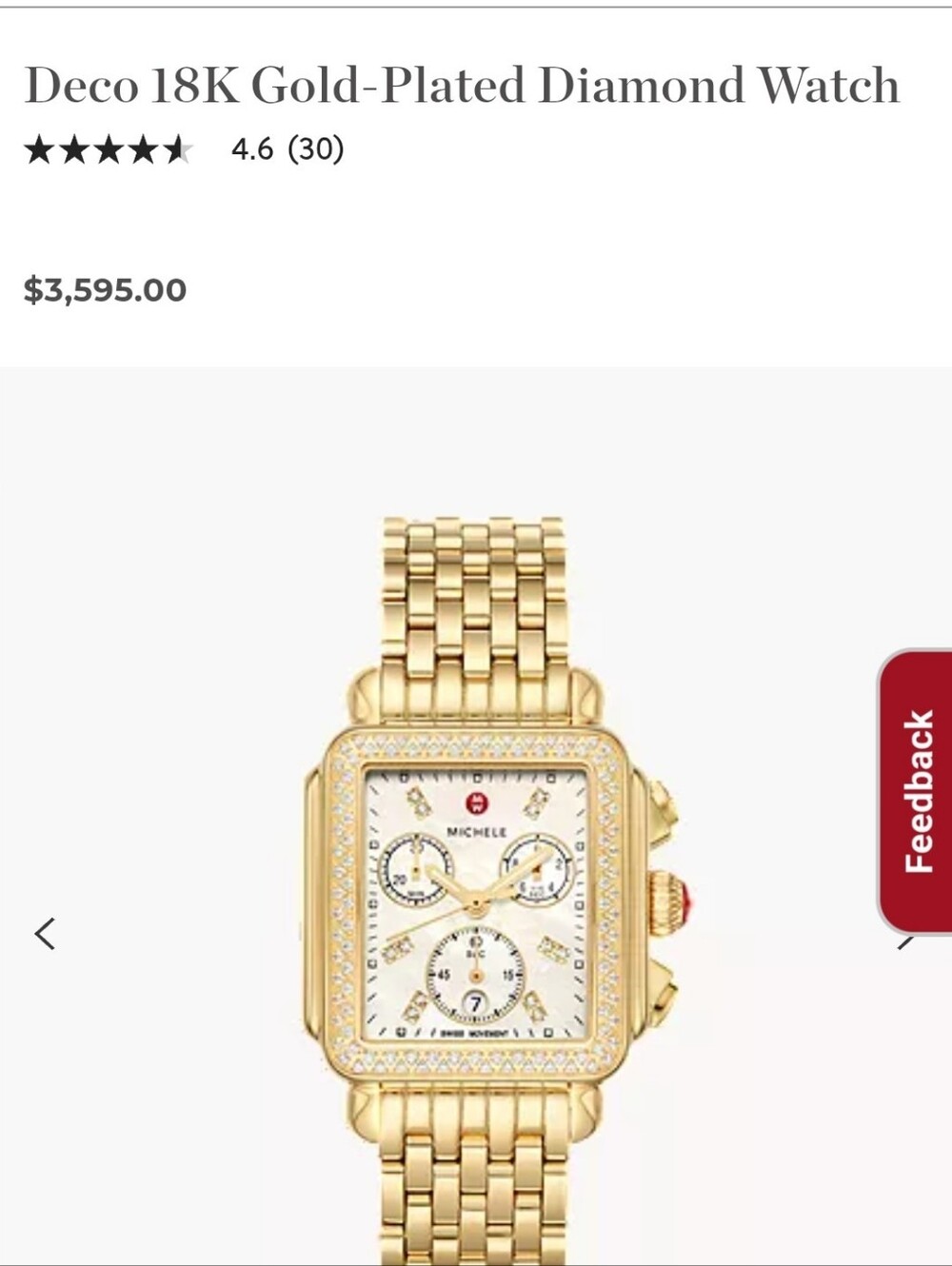 MICHELE Deco 18K Gold Diamond Bezel And Dial Chronograph Watch